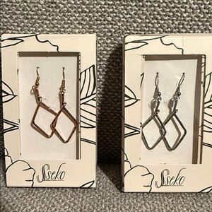 Sseko Silver OR Rose Gold color Diamond-Shaped Earrings PICK one